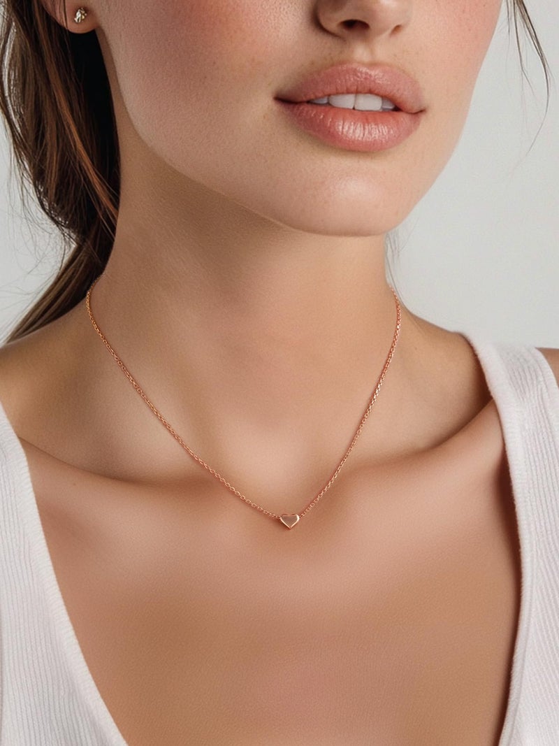 ChicSilver Rose Gold Plated Sterling Silver Tiny Heart Pendant Necklace Endlessness Love Dainty Necklace - Image 2